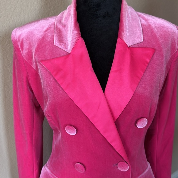 Hot pink Fuschia Velvet Mini Dress - Picture 2 of 4